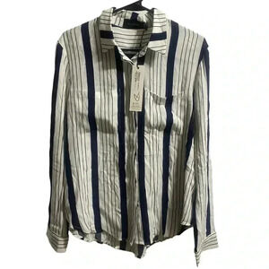 Minkpink  Huffington Navy And White Striped Blouse Size Large